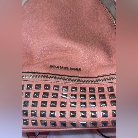 Michael Kors Coral Rhea Medium Studded Pebble Leather Backpack - Picture 9 of 12